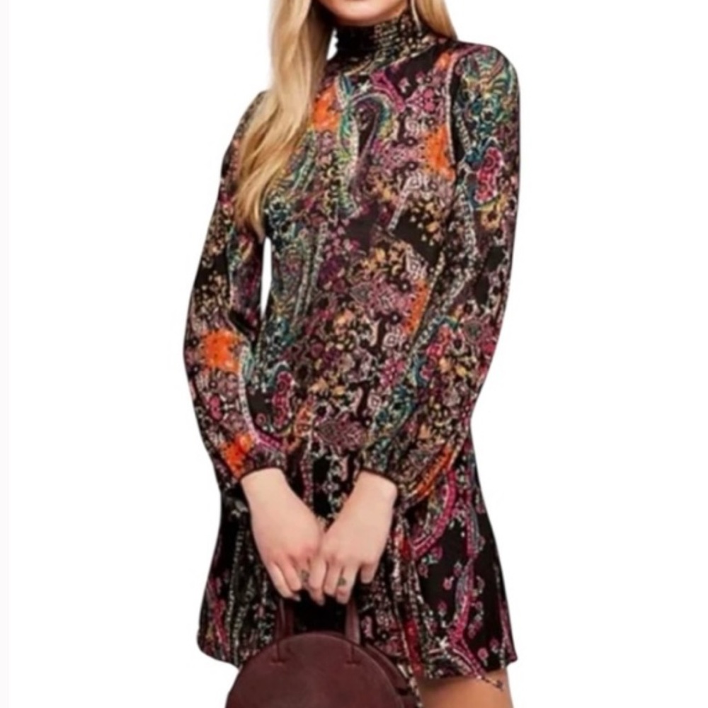 Free People All Dolled Up Paisley Open-Back High-Neck Fit ‘N Flare Dress XS EUC
